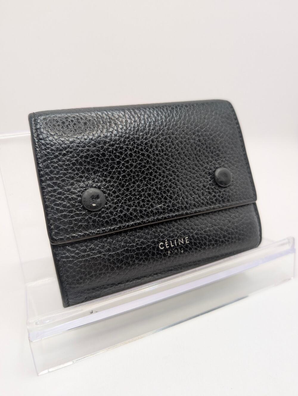 Authentic Céline Compact Trifold Wallet Black Yellow Leather